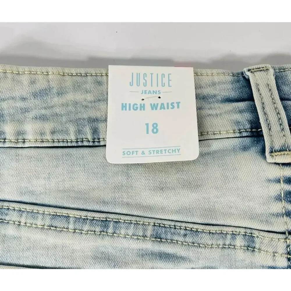 JUSTICE Girls High Waist Button Fly Denim Shorts Size 18 NEW!